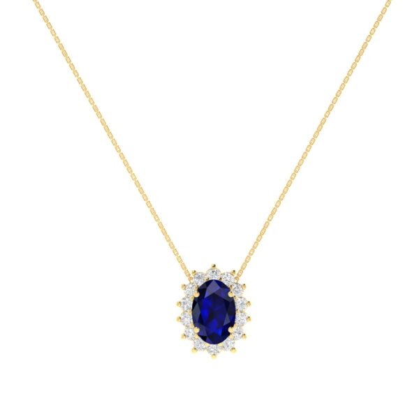 Diana Oval Blue Sapphire and Radiant Diamond Necklace in 18K Gold (0.35ct)