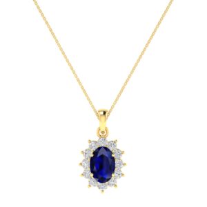 Diana Oval Blue Sapphire and Radiant Diamond Pendant in 18K Gold (0.35ct)