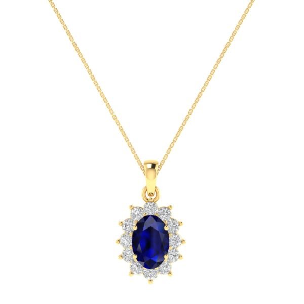 Diana Oval Blue Sapphire and Radiant Diamond Pendant in 18K Gold (0.35ct)