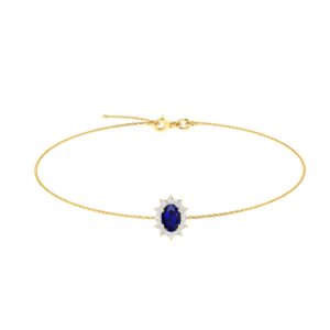 Diana Oval Blue Sapphire and Radiant Diamond Bracelet in 18K Gold (0.35ct)