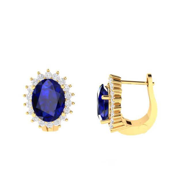 Diana Oval Blue Sapphire and Shimmering Diamond Earrings in 18K Gold (2ct)