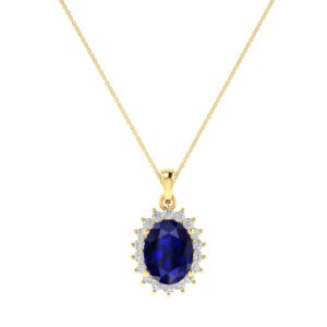Diana Oval Blue Sapphire and Sparkling Diamond Pendant in 18K Gold (1ct)