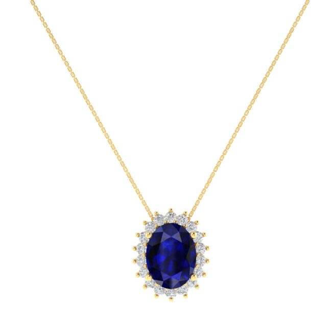 Diana Oval Blue Sapphire and Shimmering Diamond Necklace in 18K Gold (1ct)