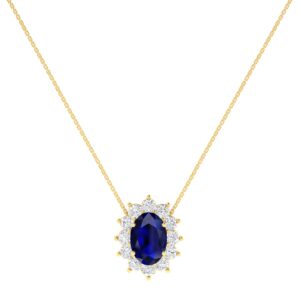Diana Oval Blue Sapphire and Radiant Diamond Necklace in 18K Gold (0.35ct)