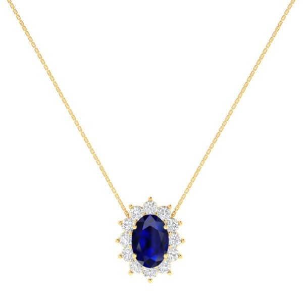 Diana Oval Blue Sapphire and Radiant Diamond Necklace in 18K Gold (0.35ct)
