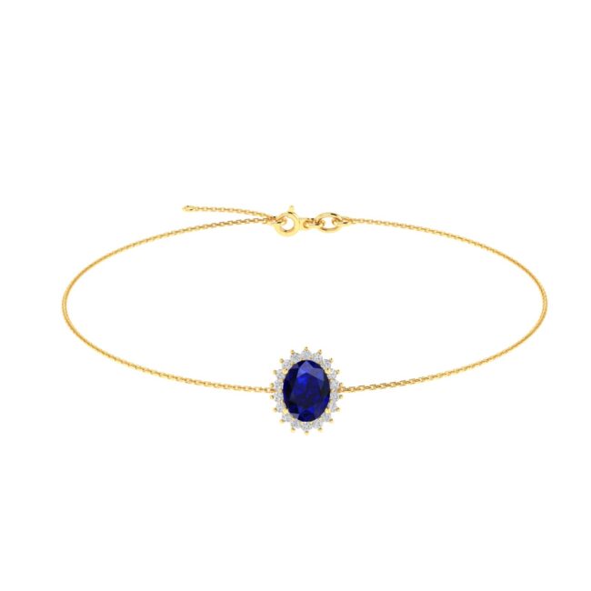 Diana Oval Blue Sapphire and Sparkling Diamond Bracelet in 18K Gold (1ct)