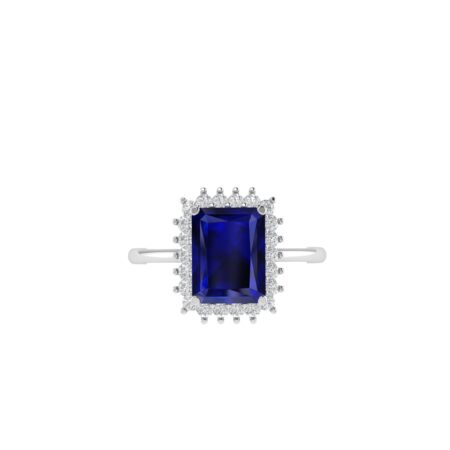 Diana Emerald-Cut Blue Sapphire and Radiant Diamond Ring in 18K White Gold (3.4ct)