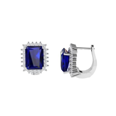 Diana Emerald-Cut Blue Sapphire and Radiant Diamond Earrings in 18K White Gold (6.8ct)