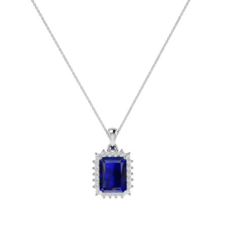 Diana Emerald-Cut Blue Sapphire and Radiant Diamond Pendant in 18K White Gold (3.4ct)