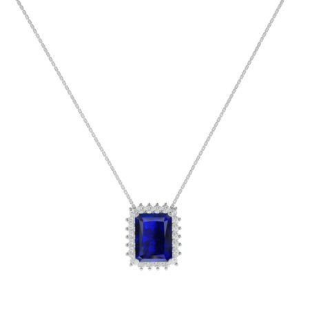 Diana Emerald-Cut Blue Sapphire and Radiant Diamond Necklace in 18K White Gold (3.4ct)
