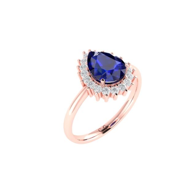 Diana Pear Blue Sapphire and Ablazing Diamond Ring in 18K Rose Gold (3.15ct)