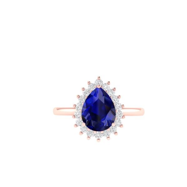 Diana Pear Blue Sapphire and Ablazing Diamond Ring in 18K Rose Gold (3.15ct)
