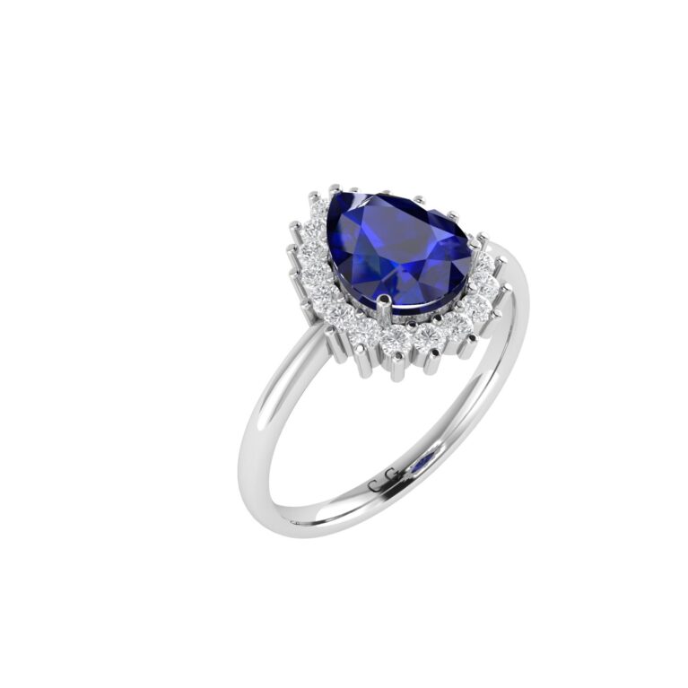 Diana Pear Blue Sapphire and Ablazing Diamond Ring in 18K White Gold (3.15ct)