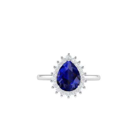 Diana Pear Blue Sapphire and Ablazing Diamond Ring in 18K White Gold (3.15ct)