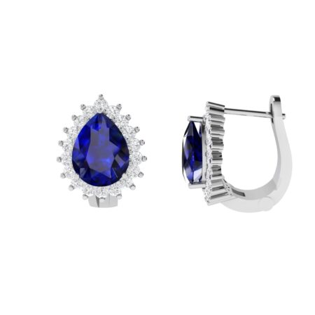 Diana Pear Blue Sapphire and Ablazing Diamond Earrings in 18K White Gold (6.3ct)
