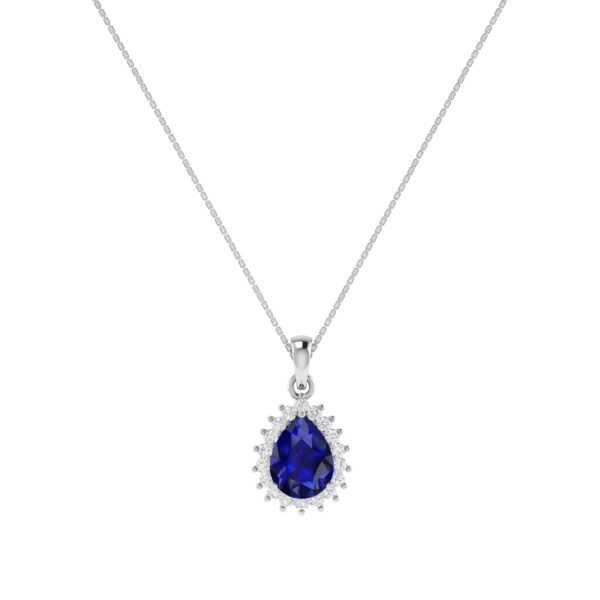 Diana Pear Blue Sapphire and Ablazing Diamond Pendant in 18K White Gold (3.15ct)