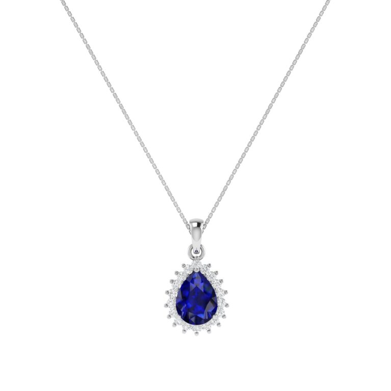 Diana Pear Blue Sapphire and Ablazing Diamond Pendant in 18K White Gold (3.15ct)