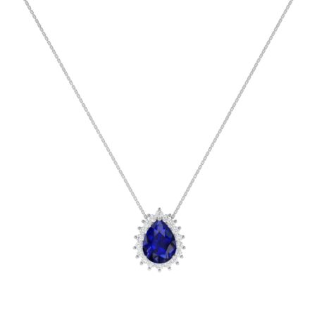 Diana Pear Blue Sapphire and Ablazing Diamond Necklace in 18K White Gold (3.15ct)
