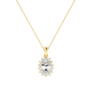 Diana Oval White Topaz and Ablazing Diamond Pendant in 18K Gold (0.27ct)