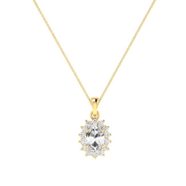 Diana Oval White Topaz and Ablazing Diamond Pendant in 18K Gold (0.27ct)