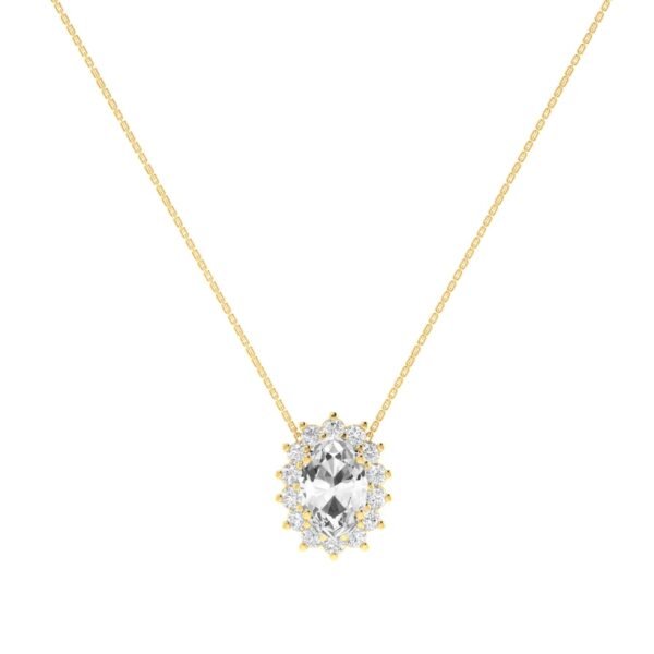 Diana Oval White Topaz and Ablazing Diamond Necklace in 18K Gold (0.27ct)