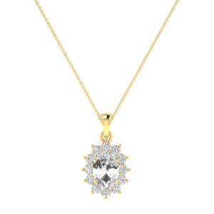 Diana Oval White Topaz and Ablazing Diamond Pendant in 18K Gold (0.27ct)