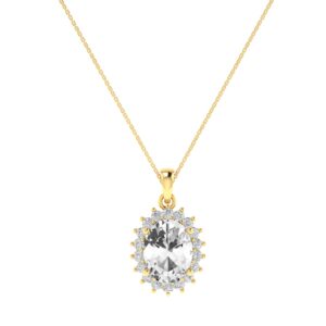 Diana Oval White Topaz and Flashing Diamond Pendant in 18K Gold (1.1ct)