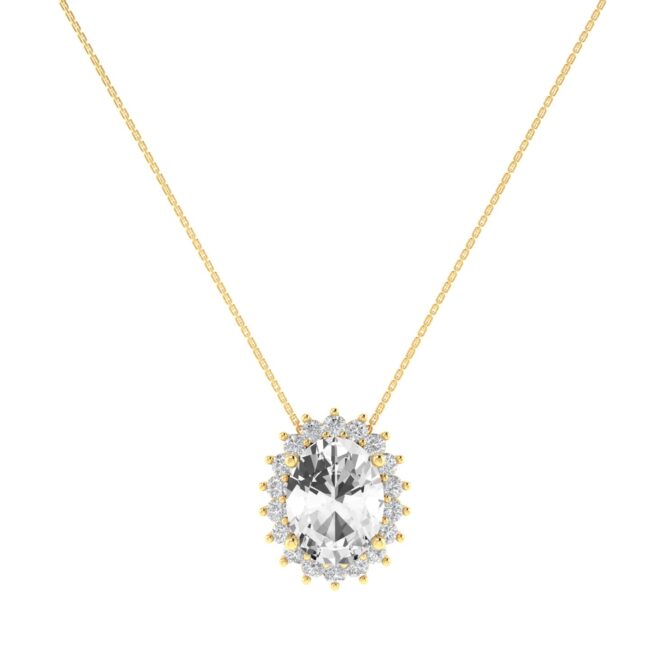 Diana Oval White Topaz and Glowing Diamond Necklace in 18K Gold (1.1ct)