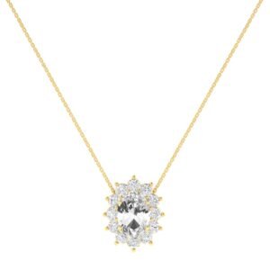 Diana Oval White Topaz and Ablazing Diamond Necklace in 18K Gold (0.27ct)