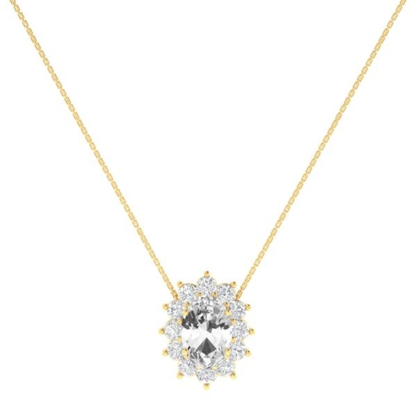Diana Oval White Topaz and Ablazing Diamond Necklace in 18K Gold (0.27ct)