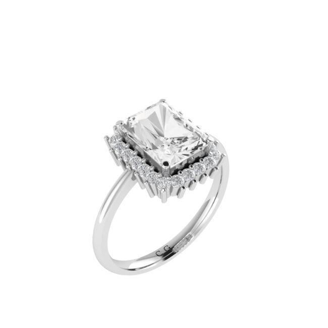 Diana Emerald-Cut White Topaz and Ablazing Diamond Ring in 18K White Gold (4ct)