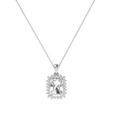 Diana Emerald-Cut White Topaz and Ablazing Diamond Pendant in 18K White Gold (4ct)