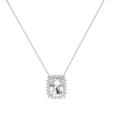 Diana Emerald-Cut White Topaz and Ablazing Diamond Necklace in 18K White Gold (4ct)