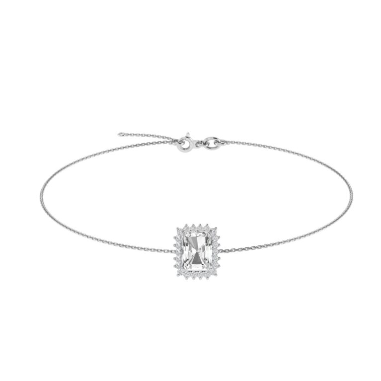 Diana Emerald-Cut White Topaz and Ablazing Diamond Bracelet in 18K White Gold (4ct)