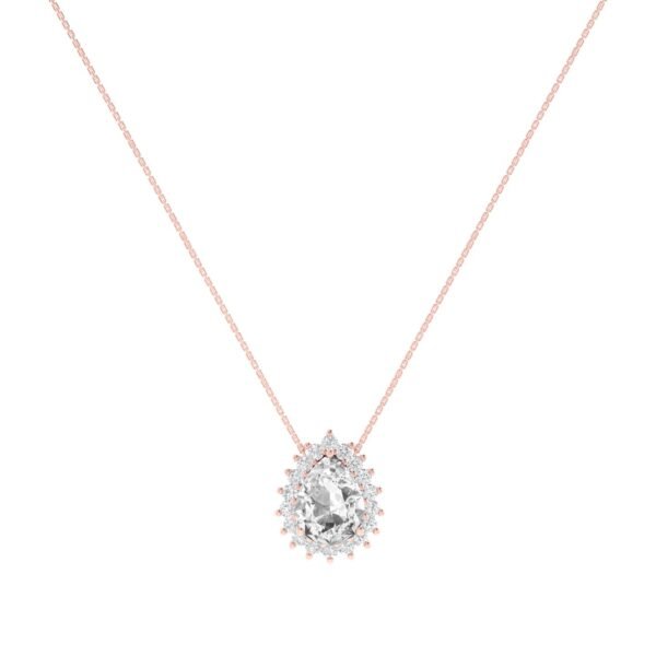 Diana Pear White Topaz and Beaming Diamond Necklace in 18K Rose Gold (3.5ct)
