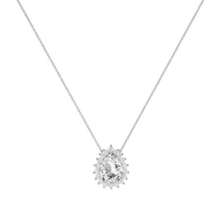 Diana Pear White Topaz and Beaming Diamond Necklace in 18K White Gold (3.5ct)