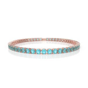 12.54 ct 18K Gold Natural Diamond Aquamarine Tennis Bracelet (18cm) – 4.5MM Round Cut Blue Gemstone Luxury Bracelet Dubai UAE