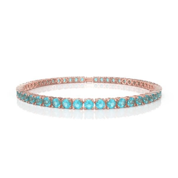 12.54 ct 18K Gold Natural Diamond Aquamarine Tennis Bracelet (18cm) – 4.5MM Round Cut Blue Gemstone Luxury Bracelet Dubai UAE