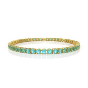 12.54 ct 18K Gold Natural Diamond Aquamarine Tennis Bracelet (18cm) – 4.5MM Round Cut Blue Gemstone Luxury Bracelet Dubai UAE