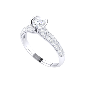 Regal Round 0.40 Carat Diamond Halo with Side Stones Ring in 18k Gold