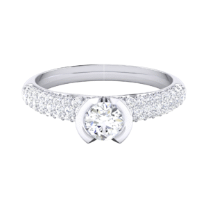 Regal Round 0.40 Carat Diamond Halo with Side Stones Ring in 18k Gold