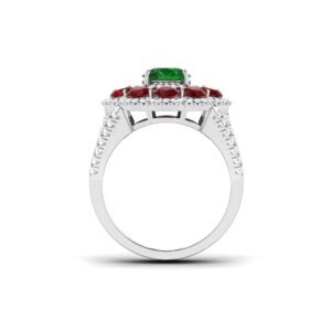 Emerald Blossom: 1.5 Carat Round Emerald Floral Ring with Ruby and Diamond Accents in 18k Gold