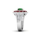 Emerald Blossom: 1.5 Carat Round Emerald Floral Ring with Ruby and Diamond Accents in 18k Gold