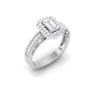 Exquisite Majesty: Emerald-Cut Diamond Ring with Diamond Accents in 18k Gold