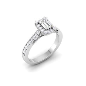 Regal Splendor: Emerald-Cut Diamond Ring with Accented Diamonds in 18k Gold