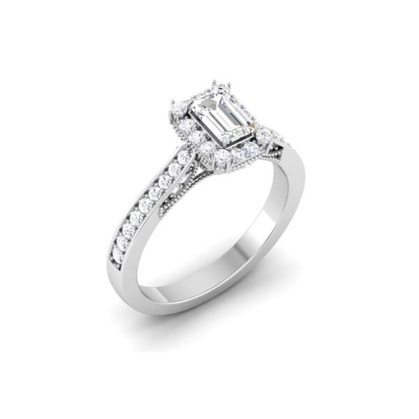 Regal Splendor: Emerald-Cut Diamond Ring with Accented Diamonds in 18k Gold
