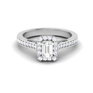 Regal Splendor: Emerald-Cut Diamond Ring with Accented Diamonds in 18k Gold