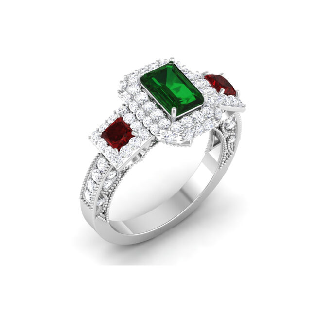 Captivating Brilliance: Emerald-Cut Diamond Ring with Accented Diamonds in 18k Gold