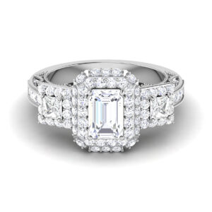 Captivating Brilliance: Emerald-Cut Diamond Ring with Accented Diamonds in 18k Gold