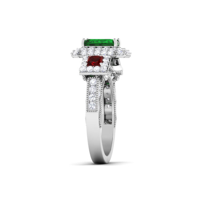 Captivating Brilliance: Emerald-Cut Diamond Ring with Accented Diamonds in 18k Gold